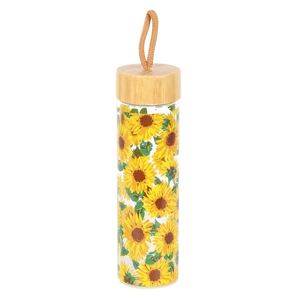 Something Different - Sunflower Print Glass Waterfles - Multicolours